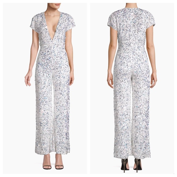 Retrofete Pants - retrofete white sequin plunging v-neck jumpsuit new nwt